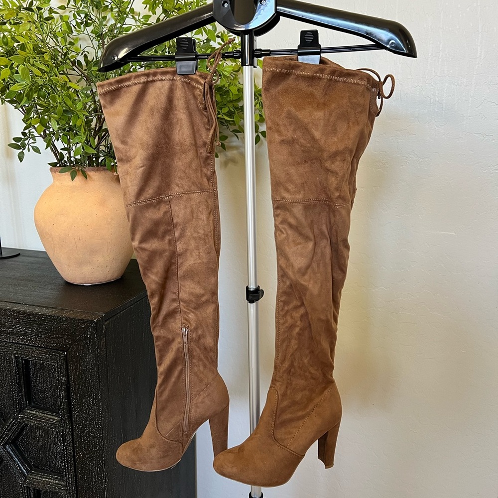 Brown suede thigh high boots. Size 7